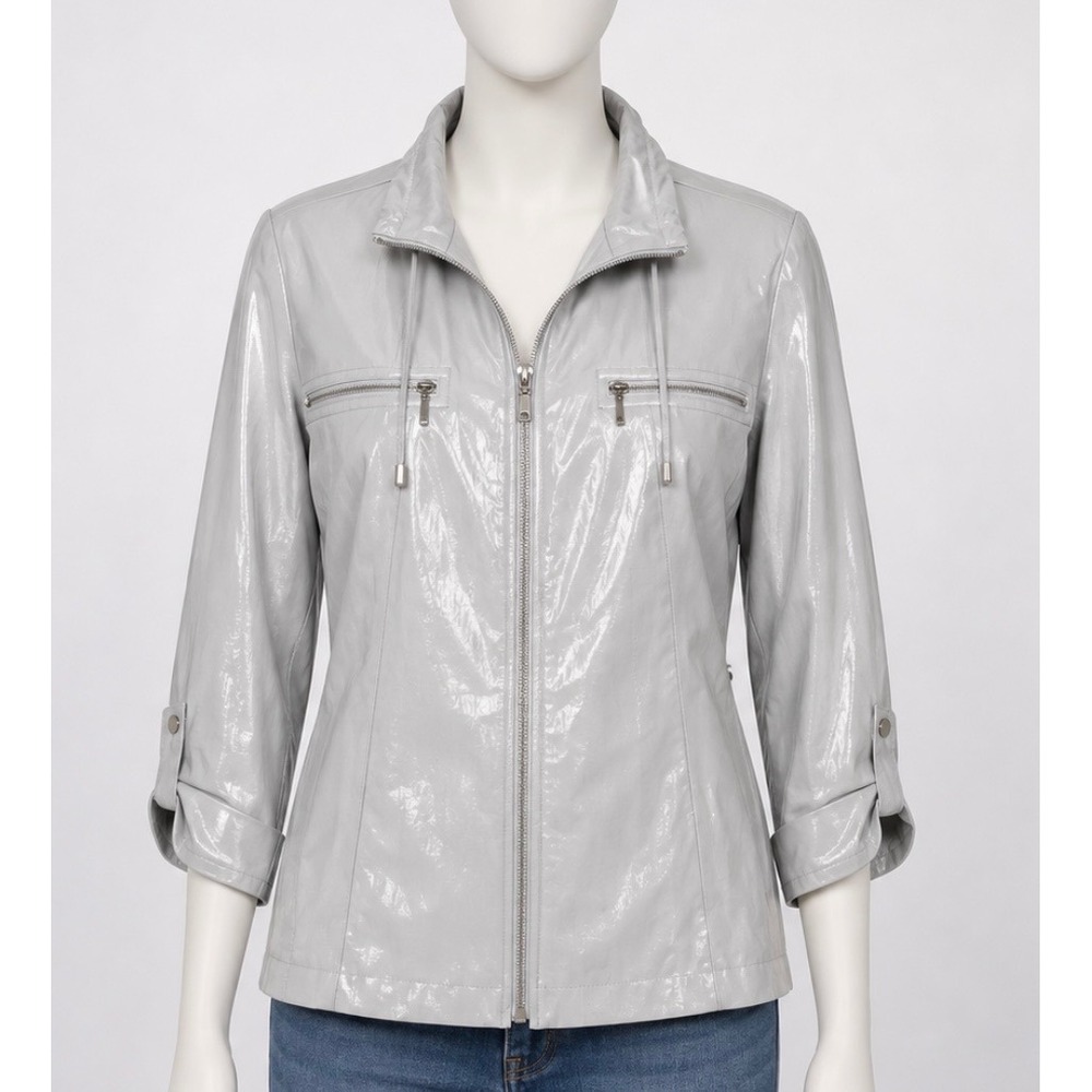 Chico's Zenergy Jacket Size 16 (3) Metallic Zip Front Moto Style Nearly New